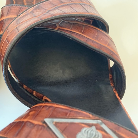 CELINE Brown Croc Print Leather High Heel Sandals SZ 39C - Picture 13 of 15